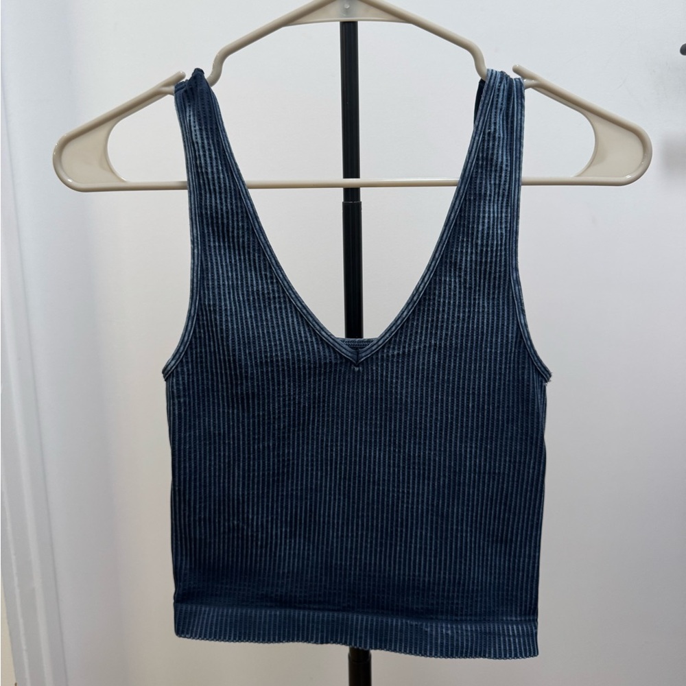 Women's Blue Ribbed Tank Top